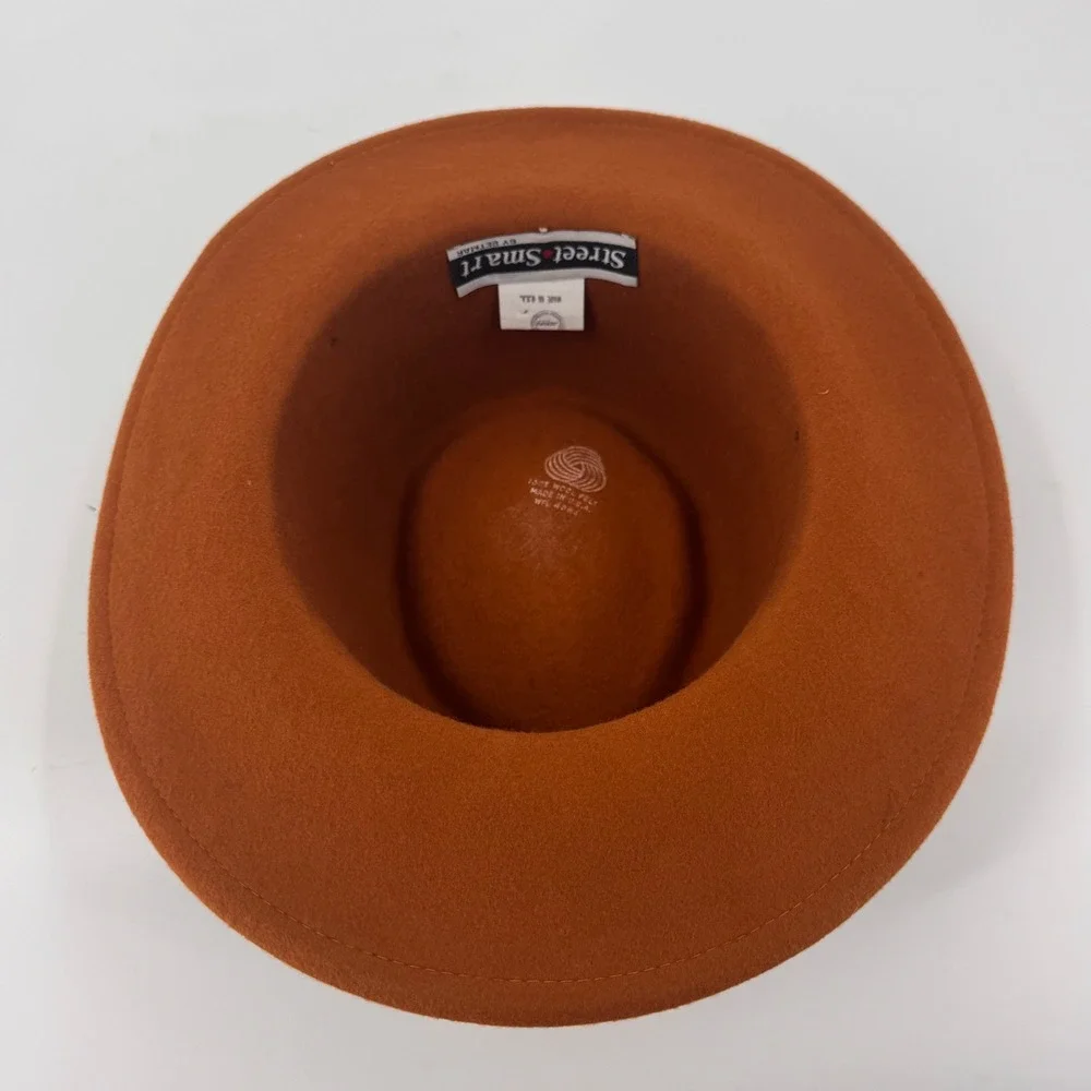 Street‎ Smart by Betmar Rust Brown 100% Wool Felt Fedora Hat Made in USA Concho